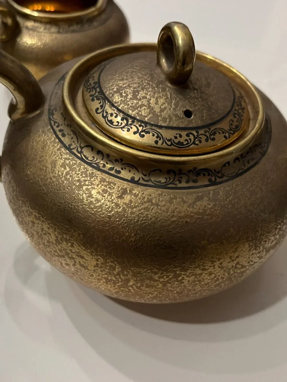 Vintage 3-Piece Japanese Encrusted Weeping Gold Porcelain Tea Set -